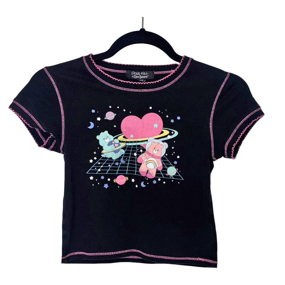 Dolls Kill Care Bears Black Short Sleeve Baby Tee - Size XS